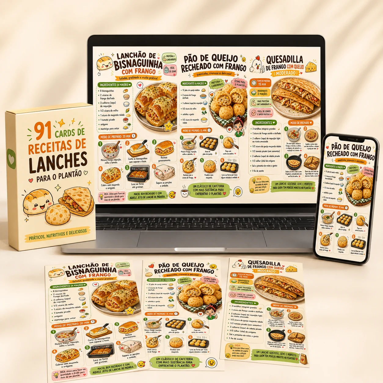 Mockup Cards de Receitas para Plantonistas
